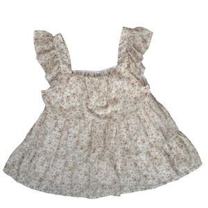 Floral Ruffle Sleeve Tiered Babydoll Top Large Cream Lined Chiffon Prairiecore
